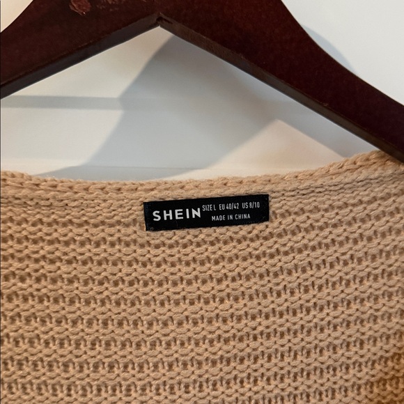 SHEIN Camel V-Neck Button-Up Cropped Knit Cardigan Sweater - Picture 2 of 6